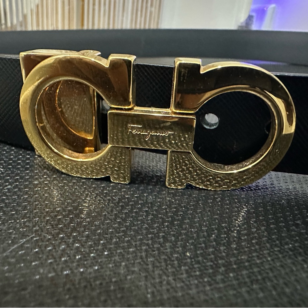 Salvatore Ferragamo Black and Gold Belt